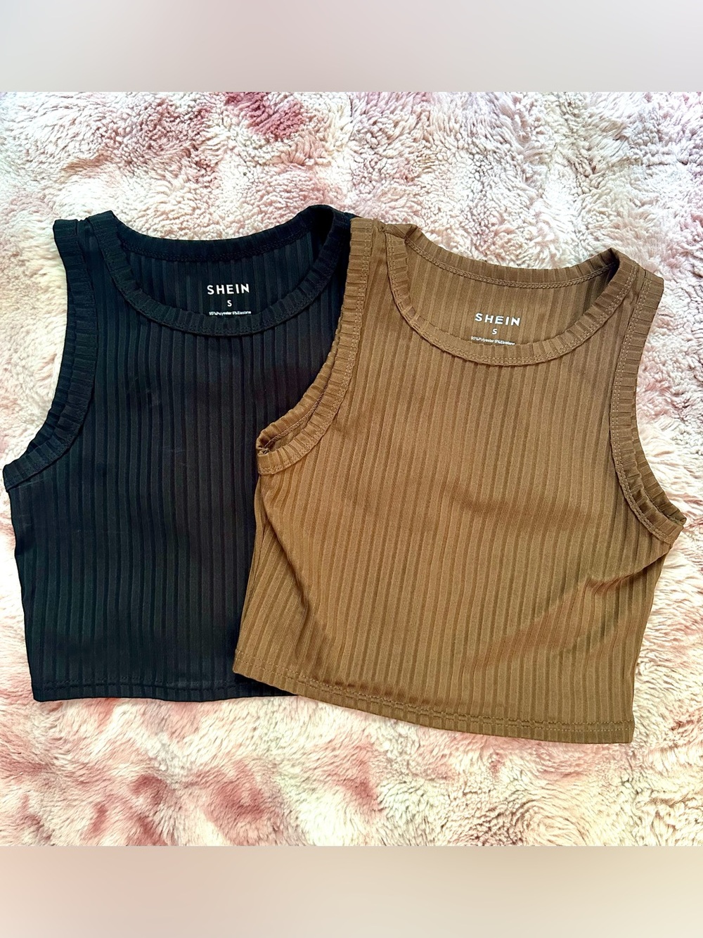 SHEIN Bundle Of 2 Rib-knit Crop Tank Tops Solid Design Round Neckline Size Small